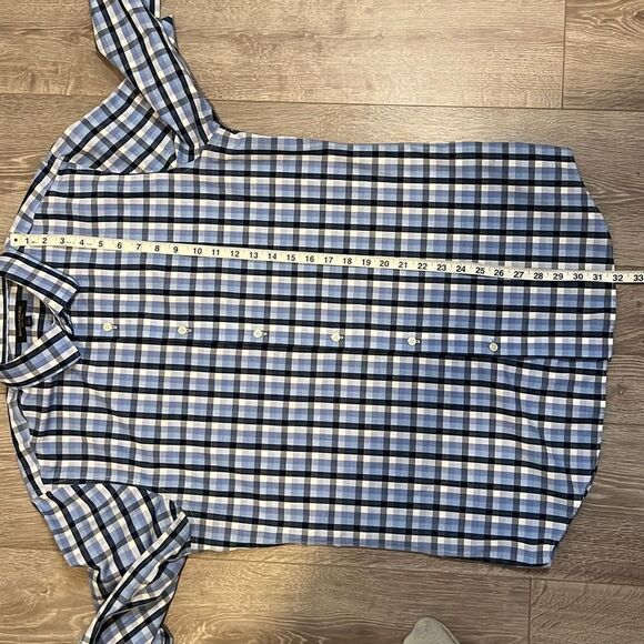 Banana Republic Grant Fit Mens Long Sleeve Non-Iron Dress Shirt Plaid Blue Large - Picture 9 of 10